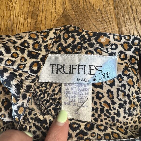 VTG Truffles Leopard Animal Print Short Sleeve Blouse Womens Sz XL Made in USA - Picture 2 of 6